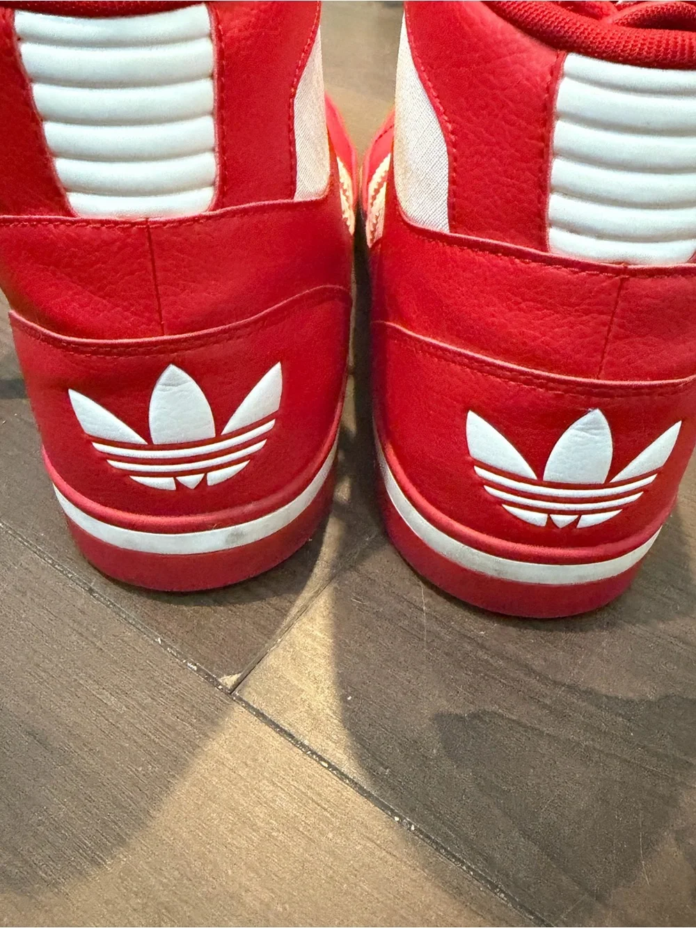 adidas Red and White High-Top Sneakers
